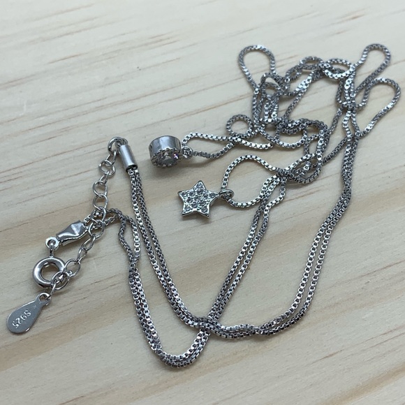 🌟 Sterling Silver 925 CZ Double Star Necklace - Picture 4 of 4